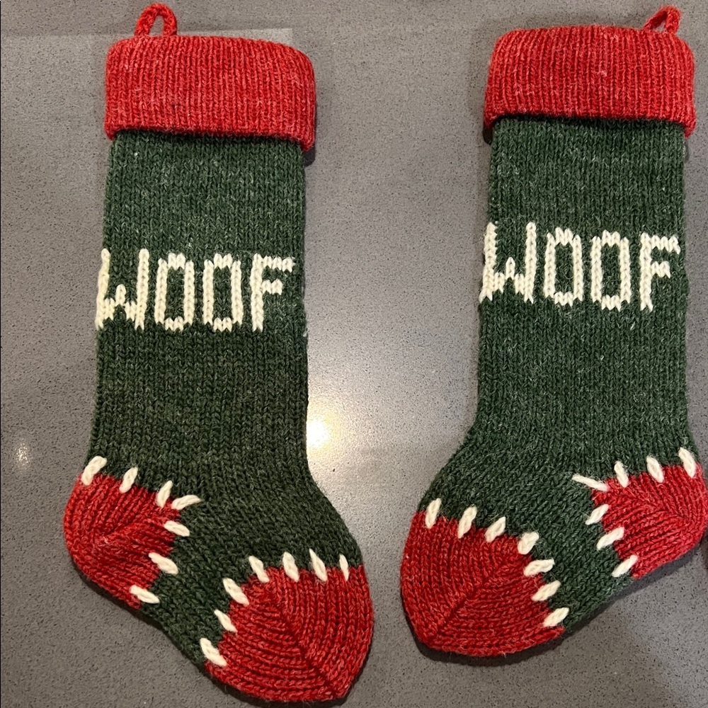 Festive Green and Red Dog Christmas Stockings - Picture 5 of 8